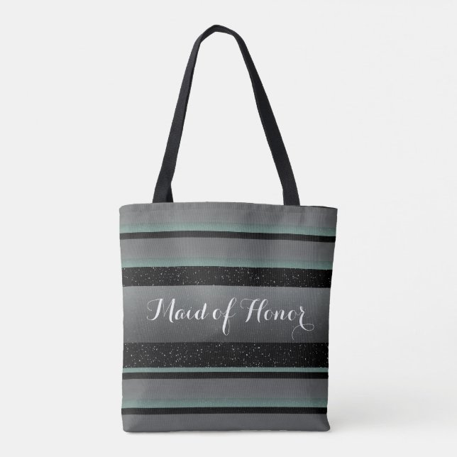 Elegant Mint & Sprinkles Striped Maid of Honour Tote Bag (Back)
