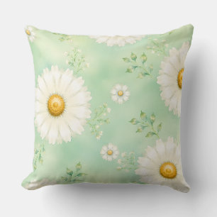 Elegant Mint Watercolor Daisy Cushion