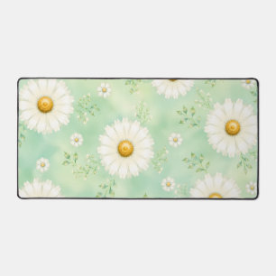 Elegant Mint Watercolor Daisy Desk Mat
