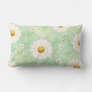 Elegant Mint Watercolor Daisy Lumbar Cushion