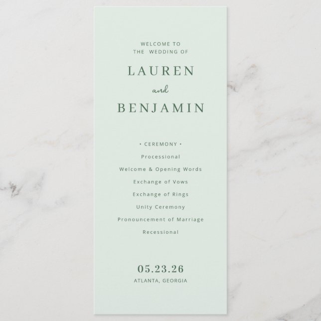 Elegant Mint Wedding Ceremony Program Programme (Front)
