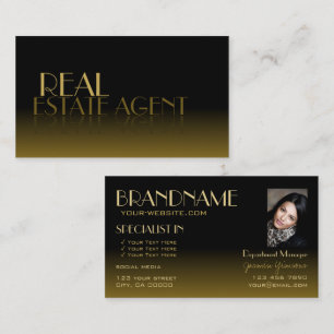 Elegant Mirror Font Classic Black Brown with Photo Business Card