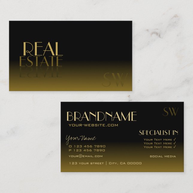 Elegant Mirror Font Stylish Black Brown Monogram Business Card (Front/Back)