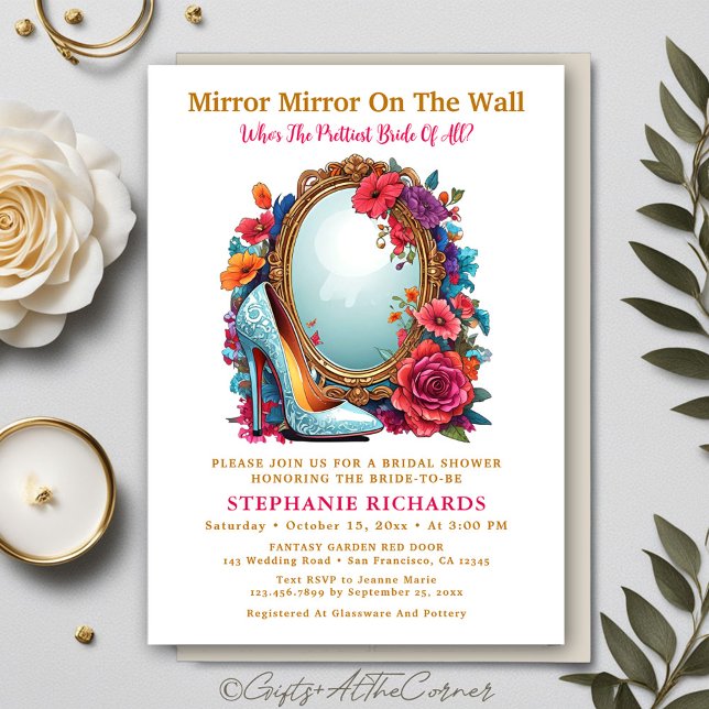 Elegant Mirror Shoe Floral Bridal Shower Invitation (Creator Uploaded)