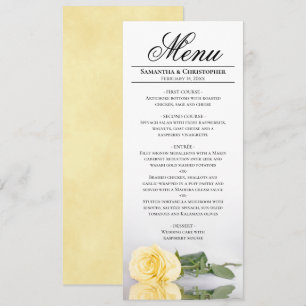 Elegant Mirrored Butter Yellow Rose Wedding Menu