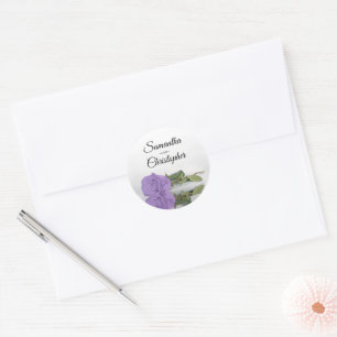 Elegant Mirrored Lavender Purple Rose Wedding Classic Round Sticker