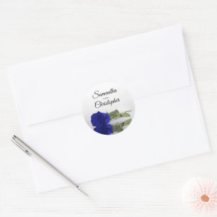 Elegant Mirrored Royal Blue Rose Wedding Classic Round Sticker