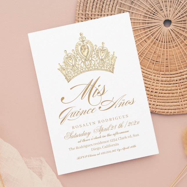 Elegant Mis Quince Anos White Gold Photo Invitation (Creator Uploaded)