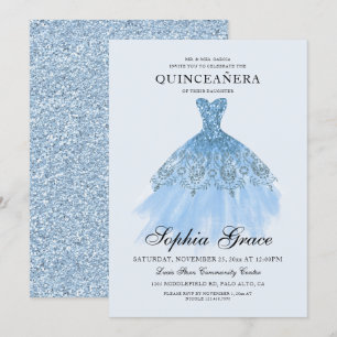 Elegant Mis Quince Blue Glitter Quinceañera Invitation
