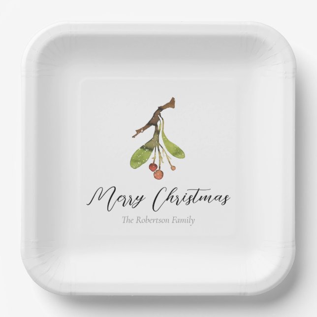 Elegant Mistletoe Christmas Paper Plate (Front)