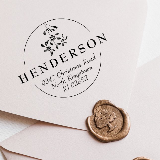 Elegant Mistletoe Christmas Return Address Rubber Stamp (Creator Uploaded)