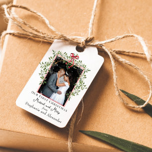Elegant Mistletoe First Christmas Married Photo Gift Tags