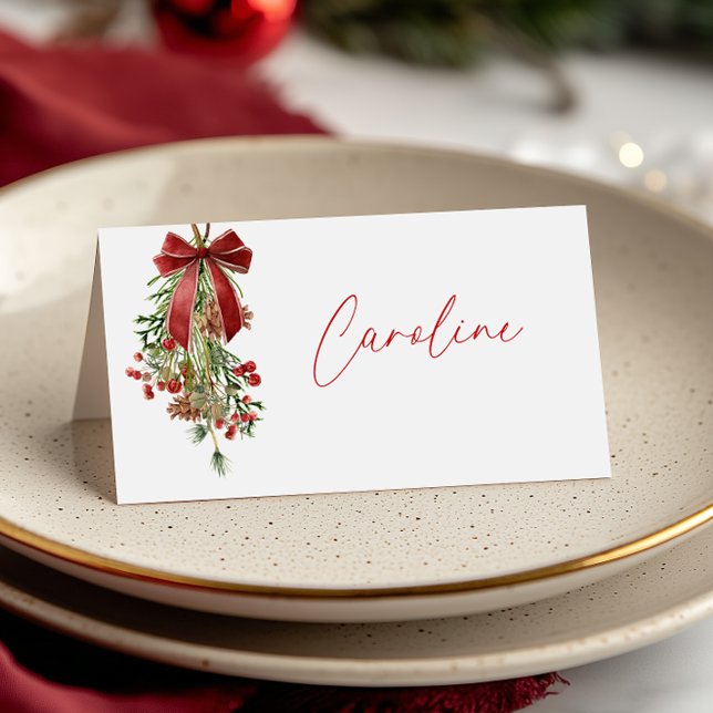 Elegant Mistletoe Holiday  Place Card (Creator Uploaded)