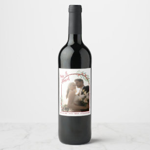 Elegant Mistletoe Newlyweds Photo Christmas Wine Label