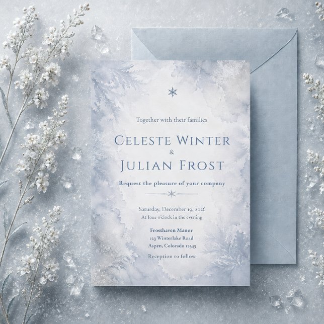 Elegant Misty Blue Winter Frost Timeless Wedding   Invitation (Creator Uploaded)