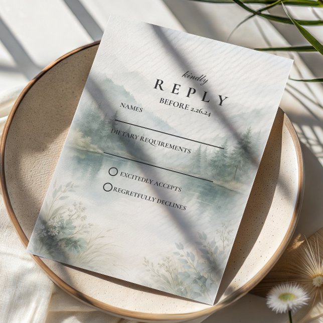 Elegant Misty Forest Mountain Wedding RSVP Card (Creator Uploaded)