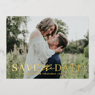 Elegant Mix Typography Photo Save the Date Foil Invitation Postcard