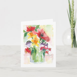 Elegant Mixed Flowers Bouquet In A Vase    Holiday Card