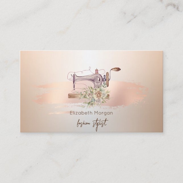 Elegant Mixer Flower Rose Gold Brush Stroke Business Card (Front)