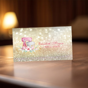 Elegant Mixer Flowers Bokeh Bakery  Business Card