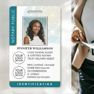 Elegant Mobile Notary Public Photo ID Badge Teal