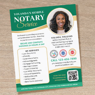 Elegant Mobile Notary Public QR Code Green Flyer