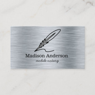 Elegant Mobile Notary Quill Gold Brushed Metal Business Card