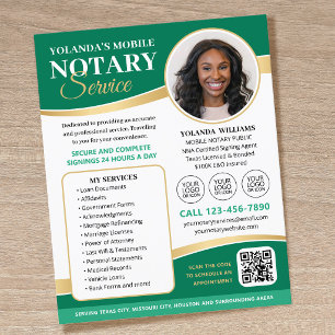 Elegant Mobile Notary Service QR Code Logo Green Flyer