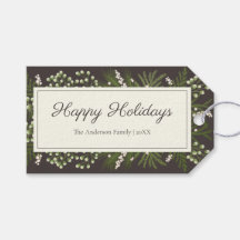 Elegant Mocha Botanical | Holiday Gift Tag