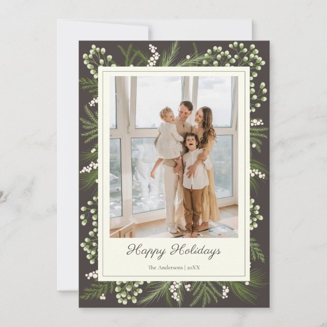 Elegant Mocha Botanical | Mocha Holiday Greeting Card (Front)