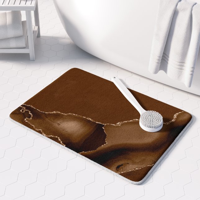 Elegant Mocha Brown Agate Gold Glitter Bath Mat (Creator Uploaded)