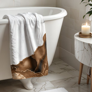 Elegant Mocha Brown Agate Gold Glitter Marble Bath Towel