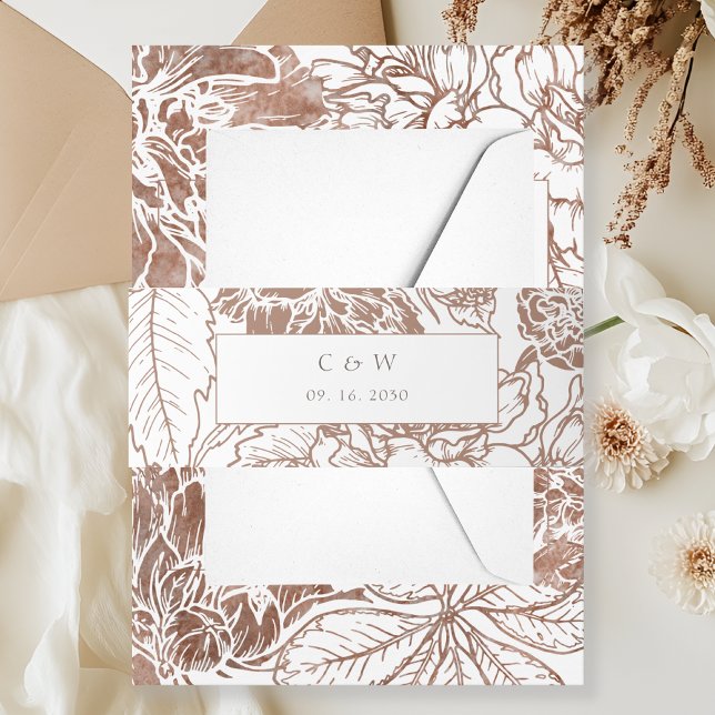 Elegant Mocha Brown Floral Wedding Invitation Belly Band (Creator Uploaded)