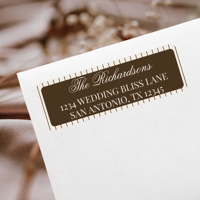 Elegant Mocha Brown Stripes Wedding Return Address (Creator Uploaded)