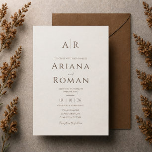 Elegant Mocha Brown Timeless Minimalist Wedding Invitation
