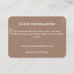 Elegant Mocha Floral Line Art Wedding Details Enclosure Card