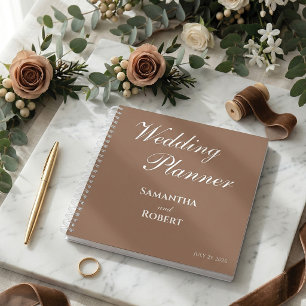 Elegant Mocha Floral Line Art Wedding Planner Notebook