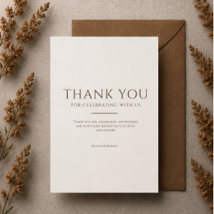 Elegant Mocha Minimalist Modern Brown Wedding Thank You Card