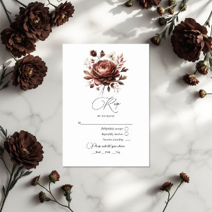 Elegant Mocha Mousse Floral Wedding RSVP Card