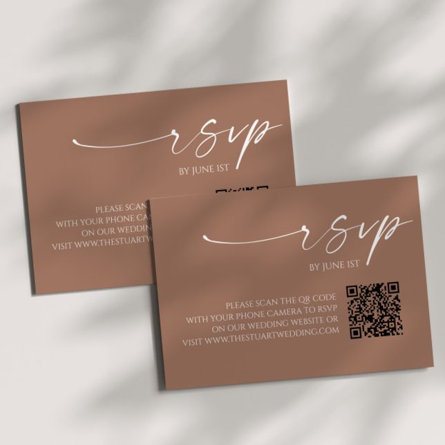 Elegant Mocha Mousse QR Code Wedding RSVP Card (Creator Uploaded)