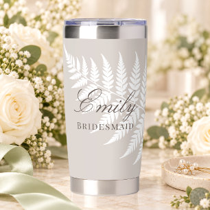 Elegant Mocha Taupe White Fern Bridesmaid Insulated Tumbler