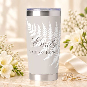 Elegant Mocha Taupe White Fern Maid of Honour Insulated Tumbler