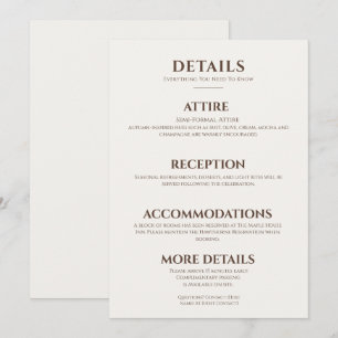 Elegant Mocha Timeless Modern Wedding Details Card