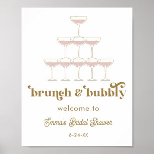 Elegant Mod Champagne Retro Bridal Shower Welcome  Poster