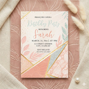 elegant moder floral gold sage birthday invitation