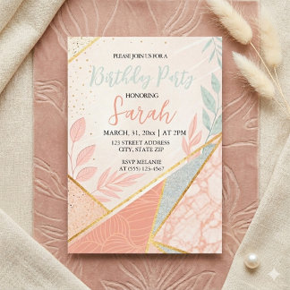 elegant moder floral gold sage birthday invitation