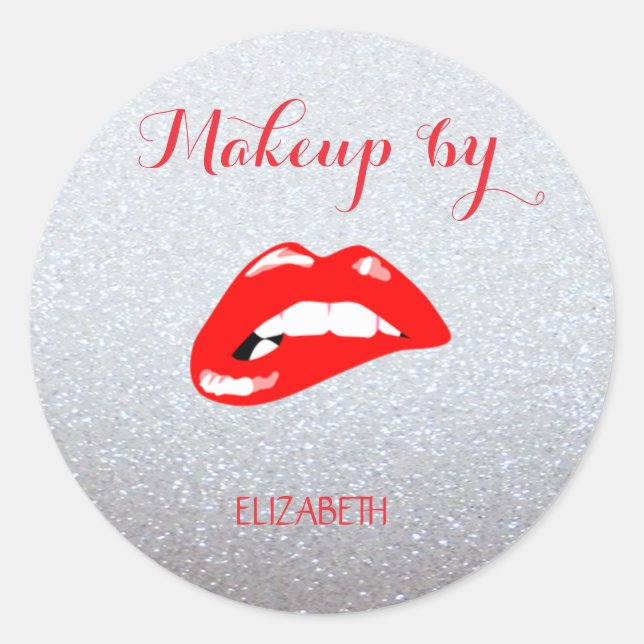 Elegant Moder Girly,Glittery,Red Lips Classic Round Sticker (Front)