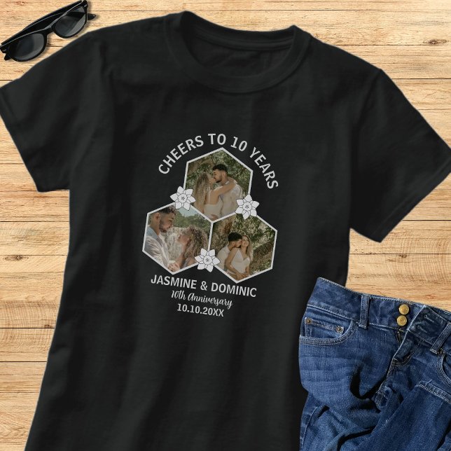 Elegant Modern 10th Anniversary Photo Collage Wife T-Shirt (Creator Uploaded)