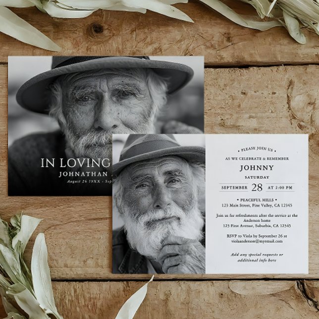 Elegant Modern 2-Photo Funeral/Memorial Service Invitation (Creator Uploaded)