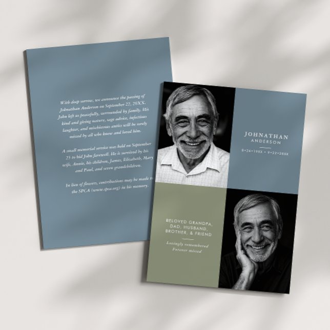 Elegant Modern 2-Photo Printed/Downloadable Death Announcement (Creator Uploaded)